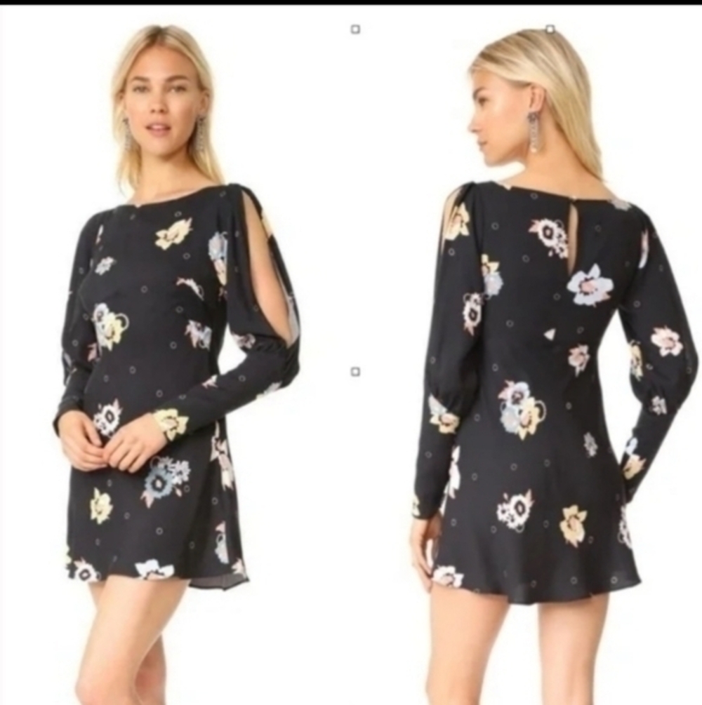 Free People Sunshadows Black Floral Slit Sleeves Dress Size 4